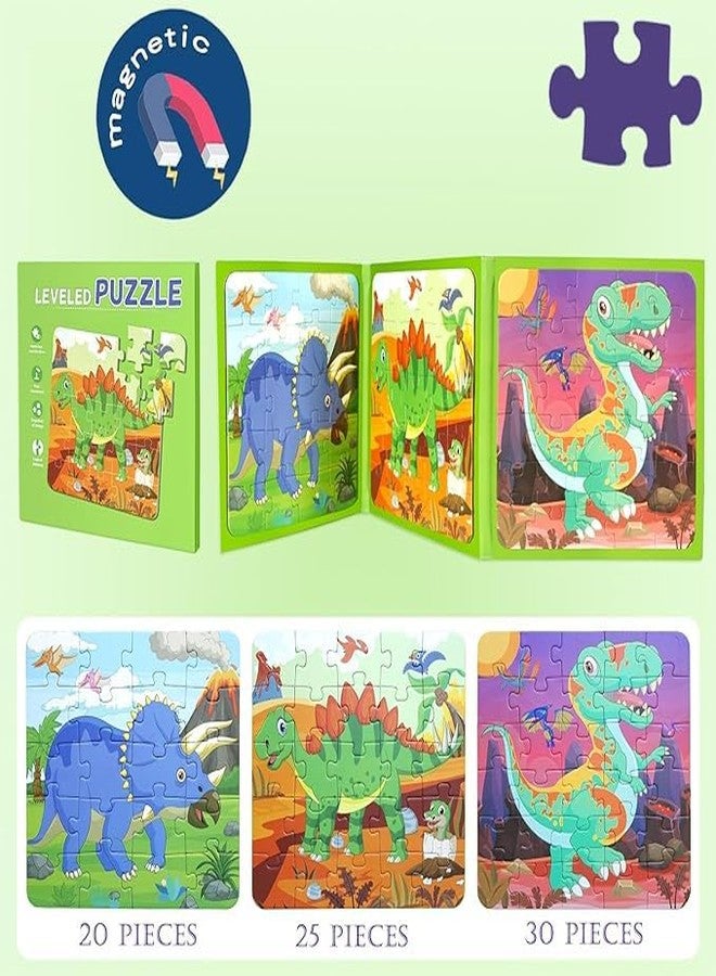 BLiSS HUES Dinosaur 3 in 1 Magnetic Jigsaw Puzzles for Kids- 20,25 and 30 Piece Puzzles Book for Toddlers-Travel Games, Preschool Educational Toys for 3-7 Year Old Boys and Girls - Image 5